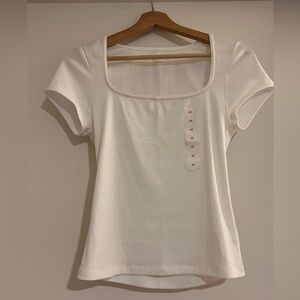 Old Navy White Square Neck Short Sleeve Top